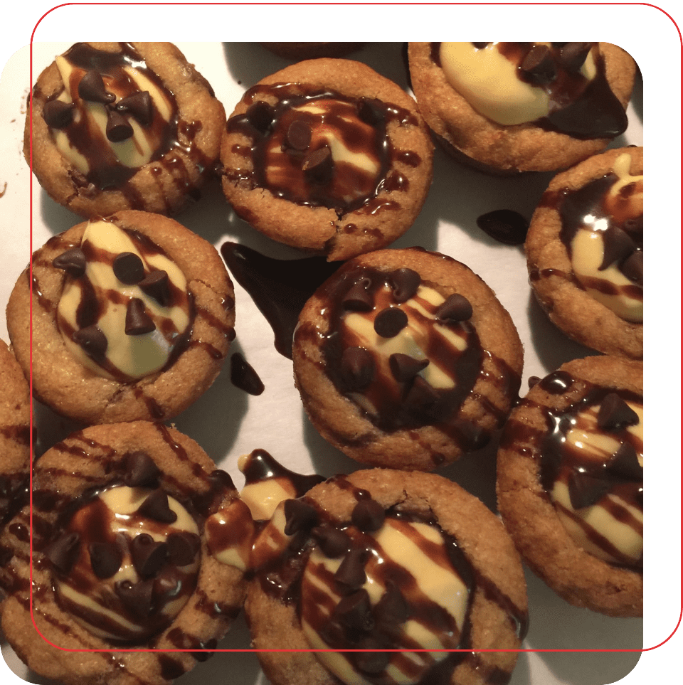 A close up of cookies with chocolate and peanut butter