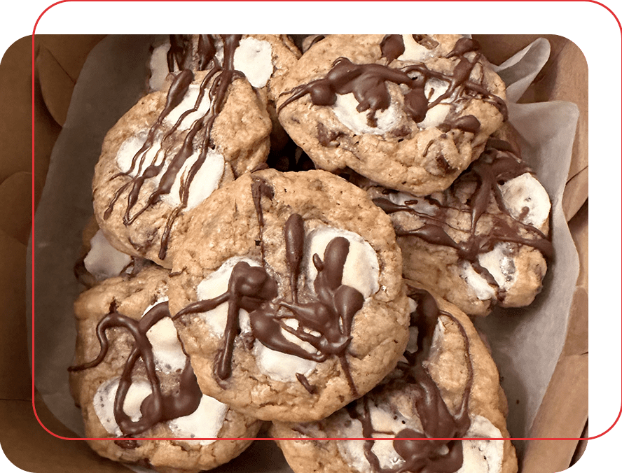 A close up of cookies with chocolate on them